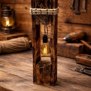 Rustic Wooden Pendant Lamp – Handmade Wooden Table Lamp