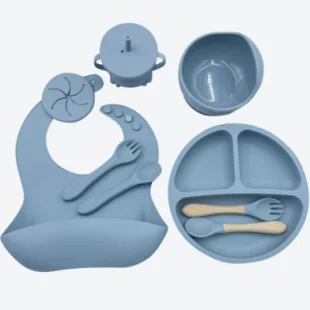 Silicon Toddler Kids Baby Feeding BPA Free Plate Bowls Set Silicone Baby Feeding Set With Sippy Cup