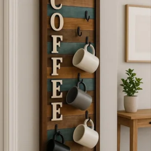 Wooden Wall Mounted Coffee Mug Holder Rack।