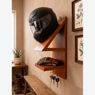 Wooden Wall Mounted Motorcycle Helmet & Gear Organizer Rack।