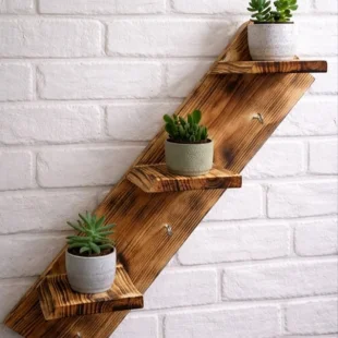 Wooden Wall Mounted Plant Shelf